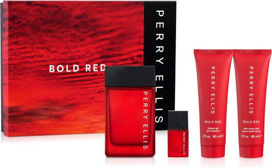 PERRY RED BOLD 4PC SET, MEN'S GIFT SET, EDT-Pinkfoxxx