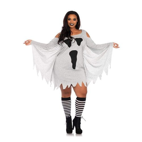 Plus Jersey Ghost Long Sleeve Halloween Dress - 86680X    02508