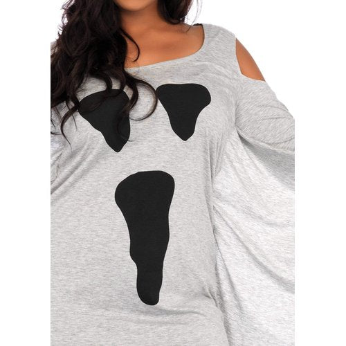 Plus Jersey Ghost Long Sleeve Halloween Dress - 86680X    02508