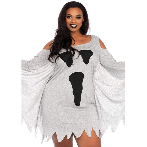 Plus Jersey Ghost Long Sleeve Halloween Dress - 86680X    02508