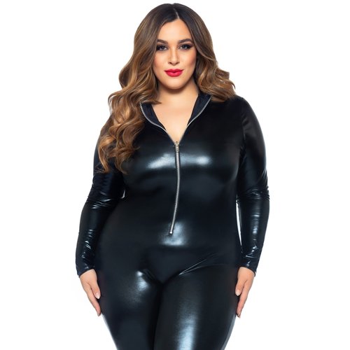 Plus Wet Look Leather Catsuit - 85047X    00108