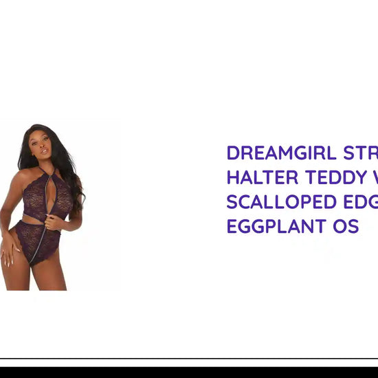 Dreamgirl Stretch Lace Halter Teddy With Scalloped Edge Trim Eggplant OS by@Outfy