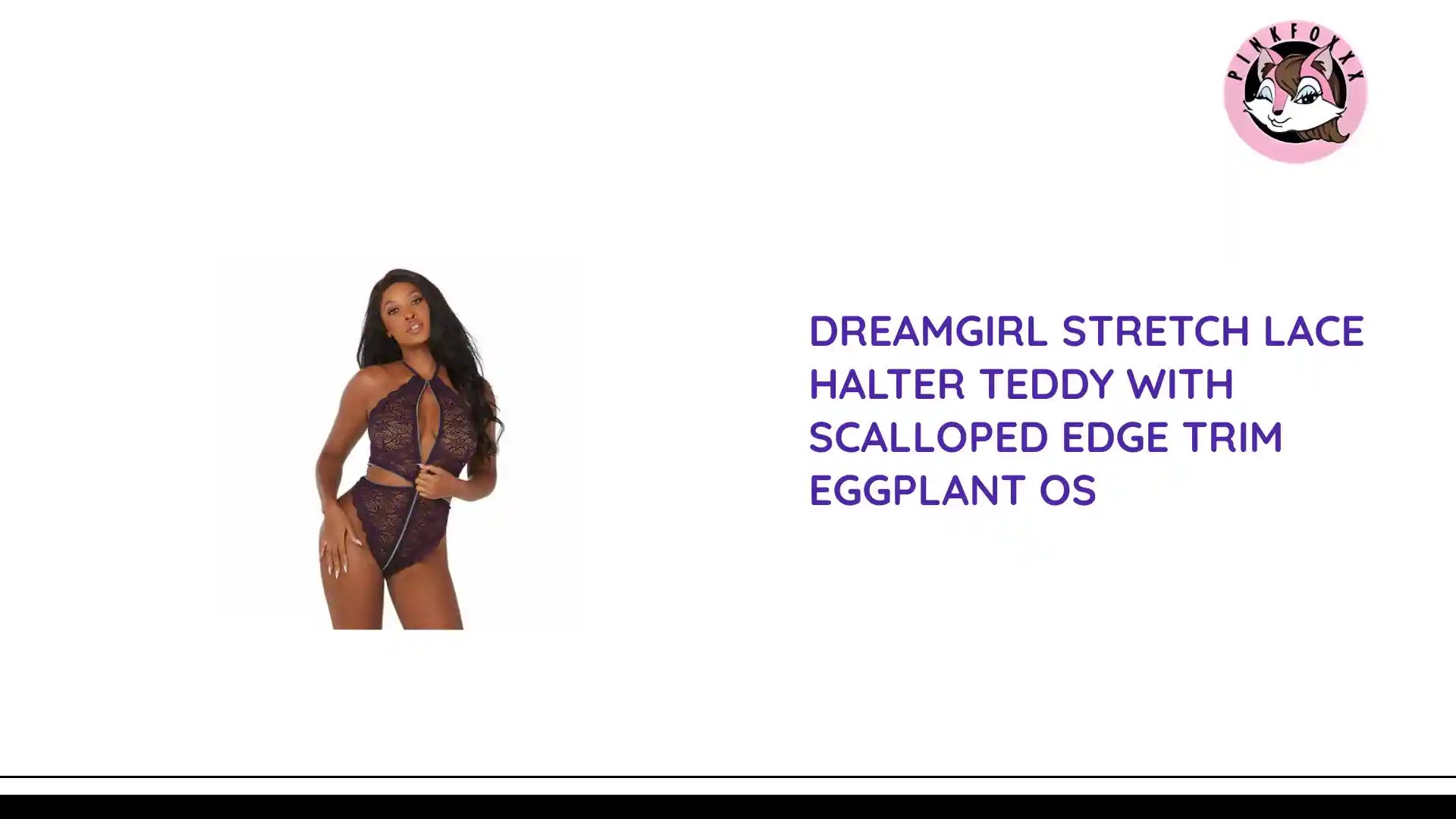 Dreamgirl Stretch Lace Halter Teddy With Scalloped Edge Trim Eggplant OS by@Outfy