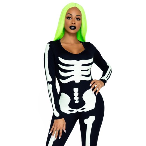 Printed Glow In The Dark Skeleton Catsuit - 85346     00701
