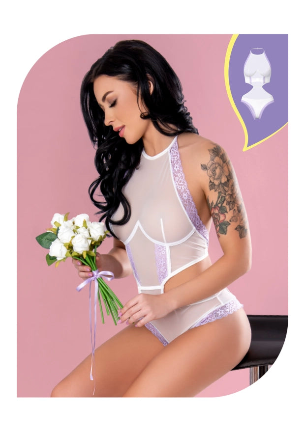 Love Sheer Mesh Halter Teddy