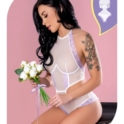 Love Sheer Mesh Halter Teddy