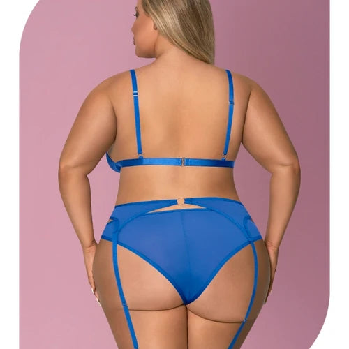 Love Blue Mesh Bra Garter & Ruched Panty Queen
