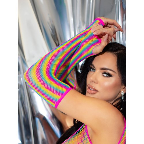 Rainbow Net Fingerless Arm Warmer Gloves - 2036      10122