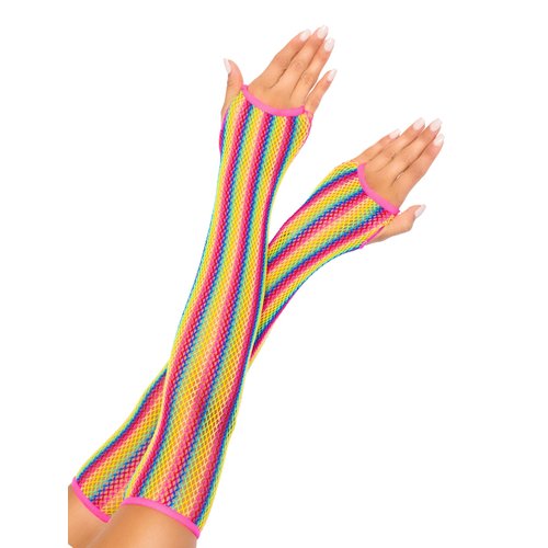 Rainbow Net Fingerless Arm Warmer Gloves - 2036      10122