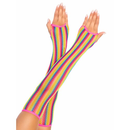 Rainbow Net Fingerless Arm Warmer Gloves - 2036      10122