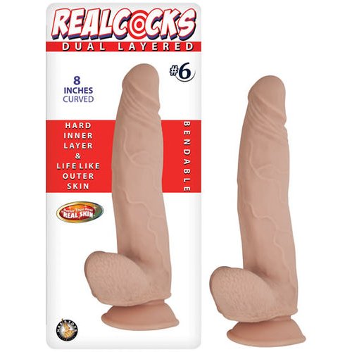 REAL COCKS DUAL LAYERED #6 FLESH CURVED 8 "
