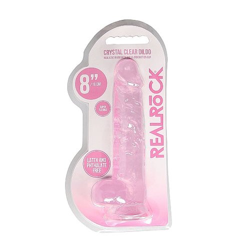 REALROCK 8IN REALISTIC DILDO W/ BALLS CLEAR PINK - SHTREA092PNK