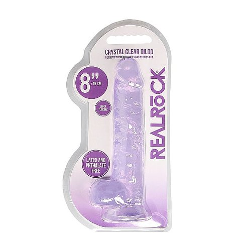 REALROCK 8IN REALISTIC DILDO W/ BALLS CLEAR PURPLE - SHTREA092PUR