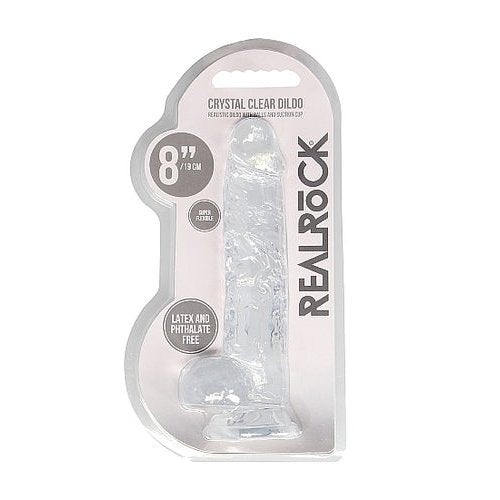 REALROCK 8IN REALISTIC DILDO W/ BALLS CRYSTAL CLEAR - SHTREA092TRA