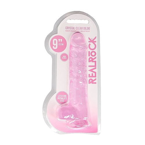 REALROCK 9IN REALISTIC DILDO W/ BALLS CLEAR PINK - SHTREA093PNK