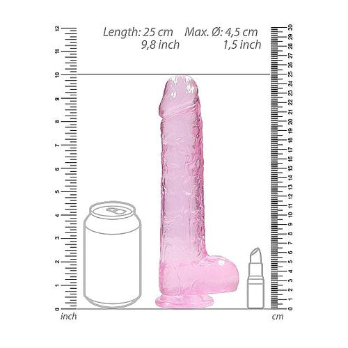 REALROCK 9IN REALISTIC DILDO W/ BALLS CLEAR PINK - SHTREA093PNK