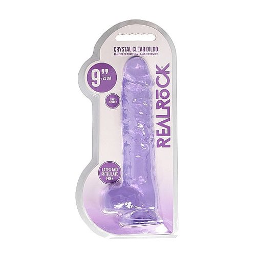 REALROCK 9IN REALISTIC DILDO W/ BALLS CLEAR PURPLE - SHTREA093PUR