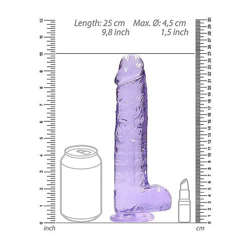 REALROCK 9IN REALISTIC DILDO W/ BALLS CLEAR PURPLE - SHTREA093PUR