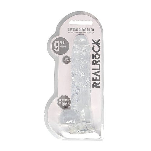 REALROCK 9IN REALISTIC DILDO W/ BALLS CRYSTAL CLEAR - SHTREA093TRA