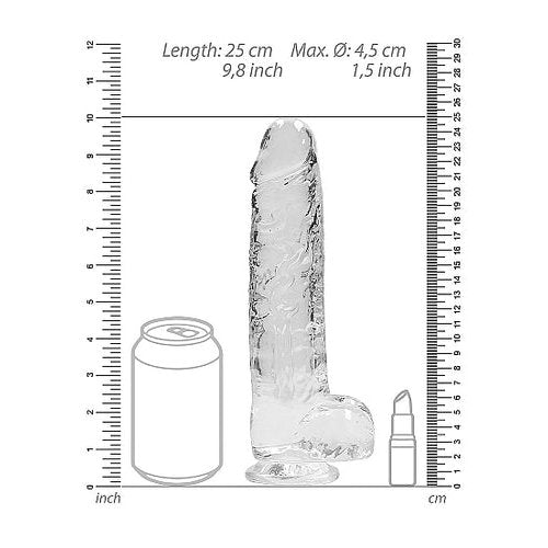 REALROCK 9IN REALISTIC DILDO W/ BALLS CRYSTAL CLEAR - SHTREA093TRA