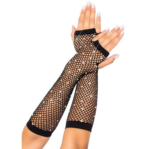 Rhinestone Fishnet Arm Warmers Gloves - 2037      00122