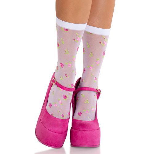 Rosette Sheer Crew Socks - 3004      10122