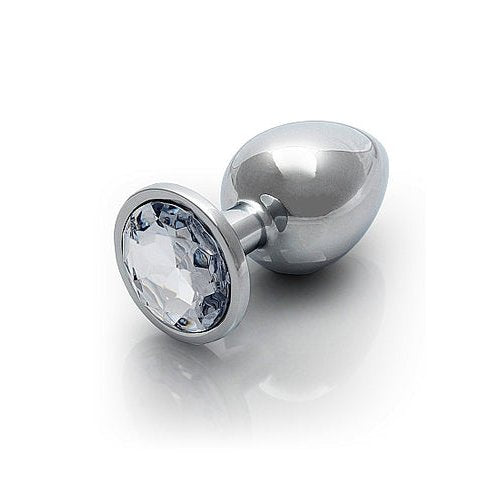 ROUND GEM BUTT PLUG MEDIUM SILVER DIAMOND - SHTOU797SIL