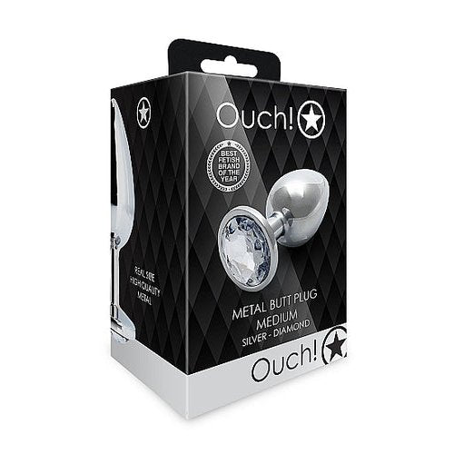 ROUND GEM BUTT PLUG MEDIUM SILVER DIAMOND - SHTOU797SIL