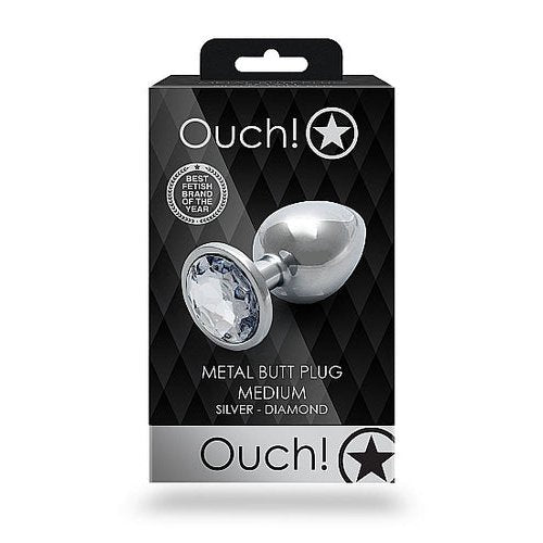 ROUND GEM BUTT PLUG MEDIUM SILVER DIAMOND - SHTOU797SIL
