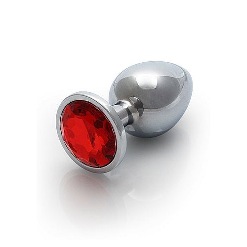 ROUND GEM BUTT PLUG MEDIUM SILVER RUBY RED - SHTOU794SIL