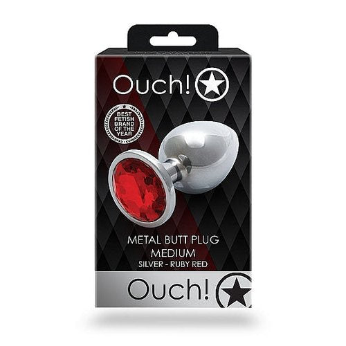 ROUND GEM BUTT PLUG MEDIUM SILVER RUBY RED - SHTOU794SIL