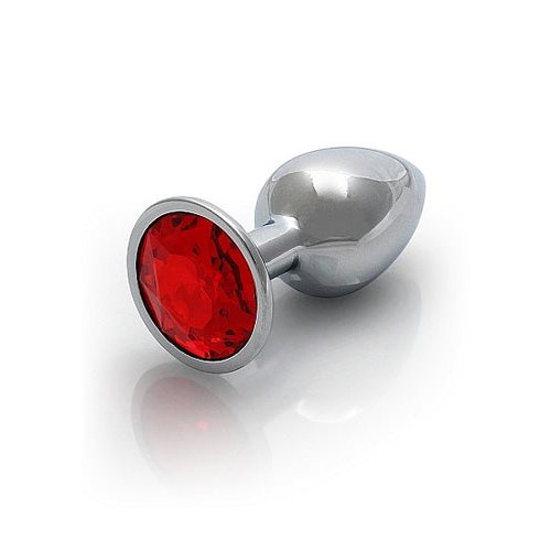 ROUND GEM BUTT PLUG SMALL SILVER RUBY RED - SHTOU793SIL