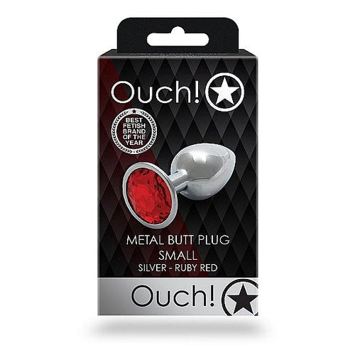 ROUND GEM BUTT PLUG SMALL SILVER RUBY RED - SHTOU793SIL