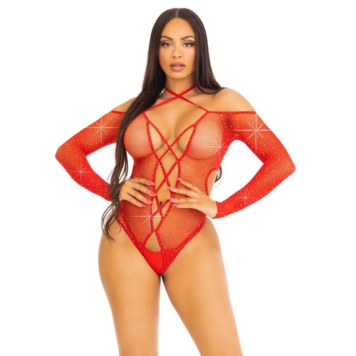 Say My Name Rhinestone Crotchless Teddy - 89316     00122