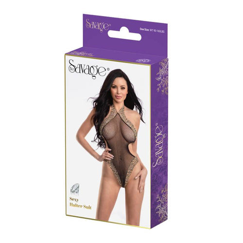 SEXY HALTER SUIT LEOPARD - SAVSB212