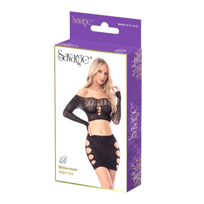 RHINESTONE SKIRT SET BLACK RHINESTONE - SAVSB219