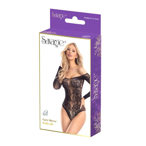 LACY SLEEVE BODYSUIT BLACK - SAVSB221