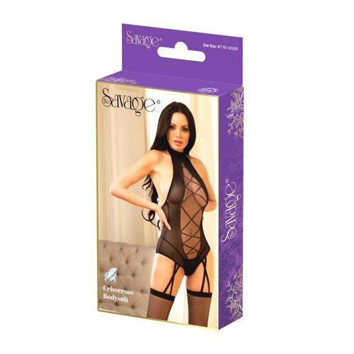 CRISSCROSS BODYSUIT BLACK - SAVSB225