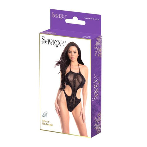 SHEER BODYSUIT BLACK RHINESTONE - SAVSB226