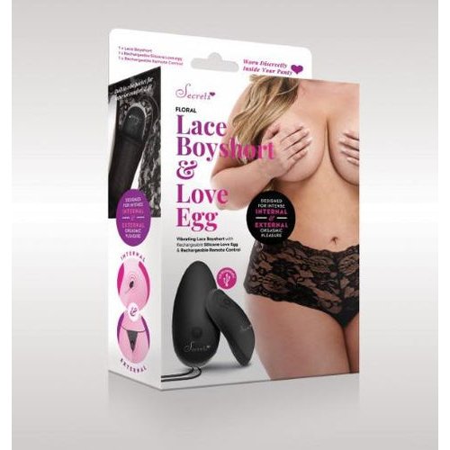 SECRETS VIBRATING FLORAL LACE BOY SHORT RECHARGEABLE BLACK QUEEN - XGSV11BKX