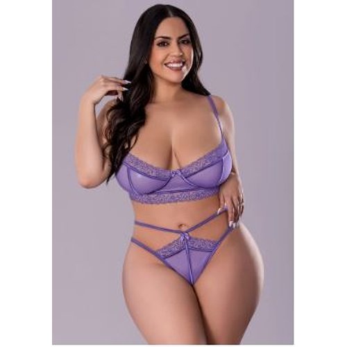 SHEER PASSION DEMI BRA & TANGA PERIWINKLE 2XL