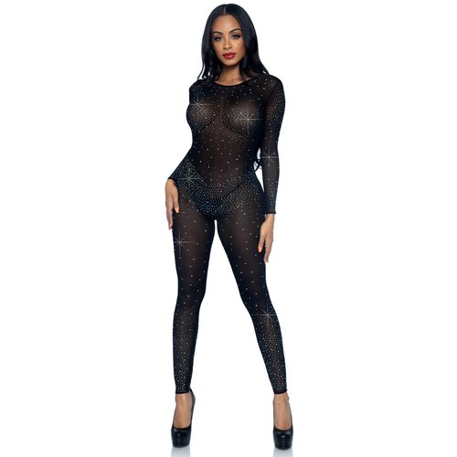 Sheer Rhinestone Long Sleeve Catsuit - 85636     00325