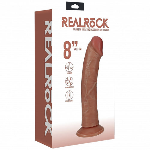 REALROCK 8IN VIBRATING COCK R/CURVE TAN - SHTREA188TAN