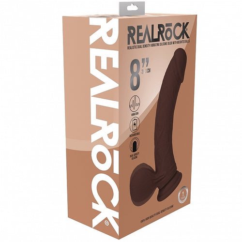 REALROCK RECHARGEABLE DUAL LAYERED VIBRATING CURVED 8IN W/BALLS BROWN - SHTREA214BRN
