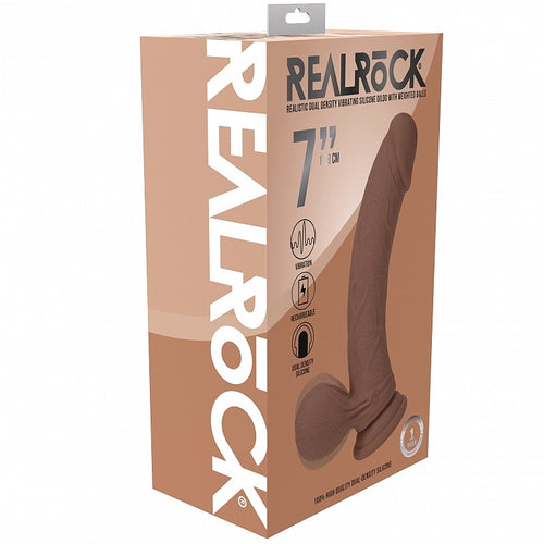 REALROCK RECHARGEABLE DUAL LAYERED VIBRATING CURVED 7IN W/BALLS TAN - SHTREA213TAN