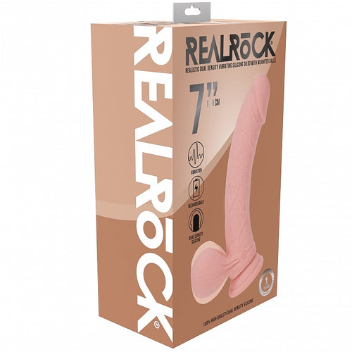 REALROCK RECHARGEABLE DUAL LAYERED VIBRATING CURVED 7IN W/BALLS - SHTREA213FLE