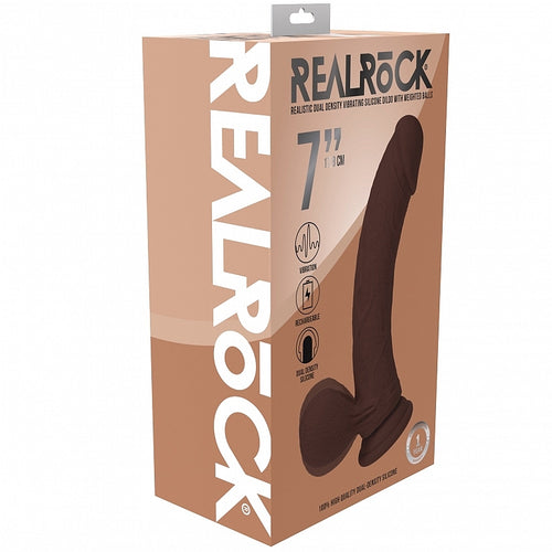 REALROCK RECHARGEABLE DUAL LAYERED VIBRATING CURVED 7IN W/BALLS BROWN - SHTREA213BRN
