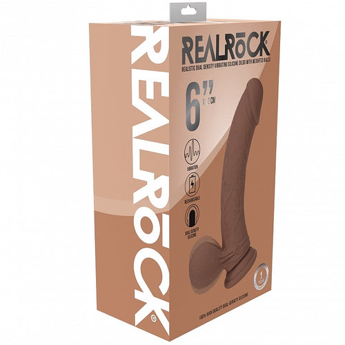 REALROCK RECHARGEABLE DUAL LAYERED VIBRATING CURVED 6IN W/BALLS TAN - SHTREA212TAN
