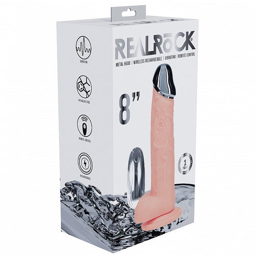 REALROCK WIRELESS RECHARGEABLE METALHEAD REGULAR STRAIGHT 8IN W/BALLS - SHTREA211FLE