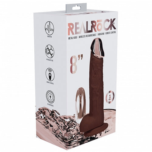 REALROCK WIRELESS RECHARGEABLE METALHEAD REGULAR STRAIGHT 8IN W/BALLS BROWN - SHTREA211BRN
